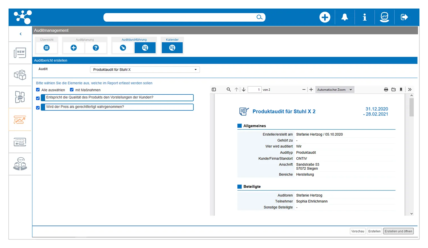 Automatische Berichterstellung im Maßnahmen-Management von ONTIV