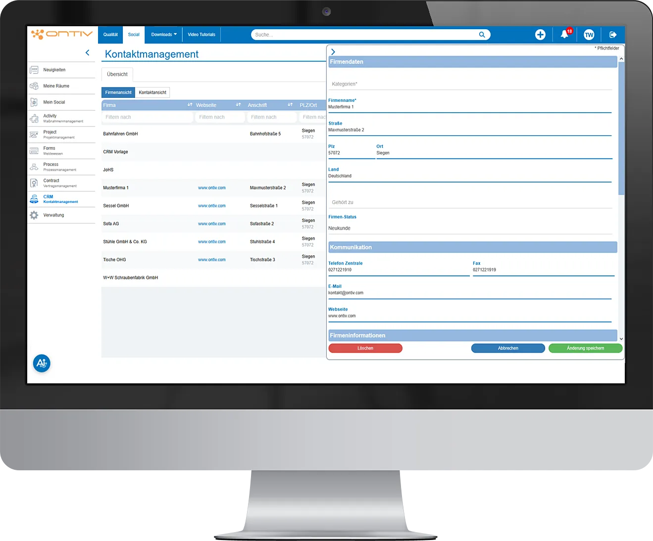 Kontakt-Management von ONTIV im Browser alle im Blick