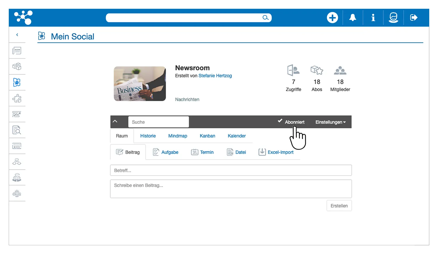 Abo-Funktion in virtuellen Räumen der Jugglsuite