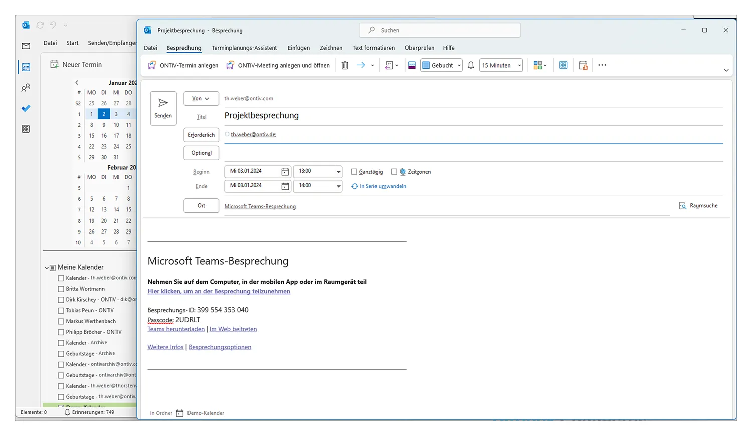 Termin- und Meeting-Planung direkt aus MS Office heraus.