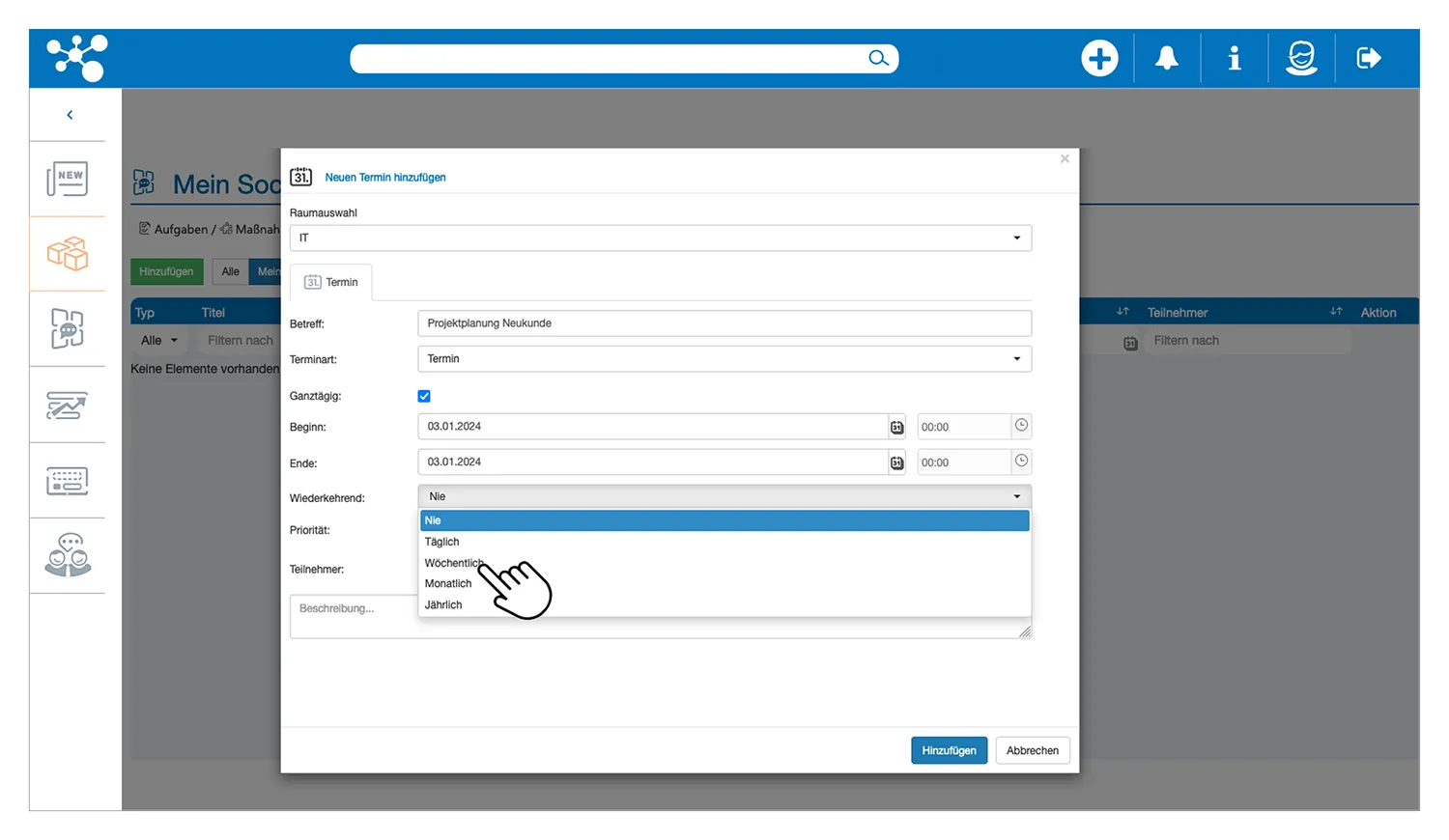 Wiederkehrende und Serien-Meetings software-geführt mit ONTIV