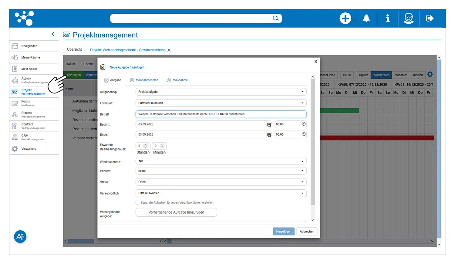 Bei ONTIV jederzeit agile Elemente wie Aufgaben oder Termine im No-Code-Workflow ergänzen