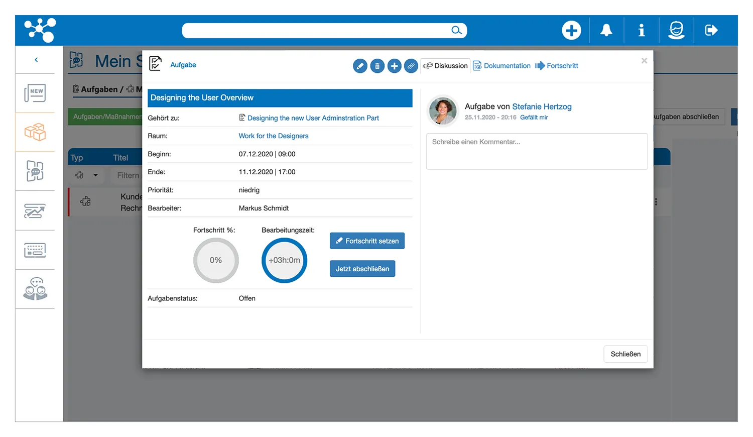 Aufgaben-Überblick je Vorgang in virtuellen Räumen in der Jugglsuite